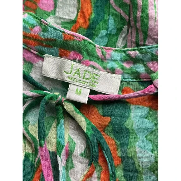 Jade Melody Tam Green Multi Abstract Balloon Sleeve Tunic Mini Dress Medium - Picture 6 of 12